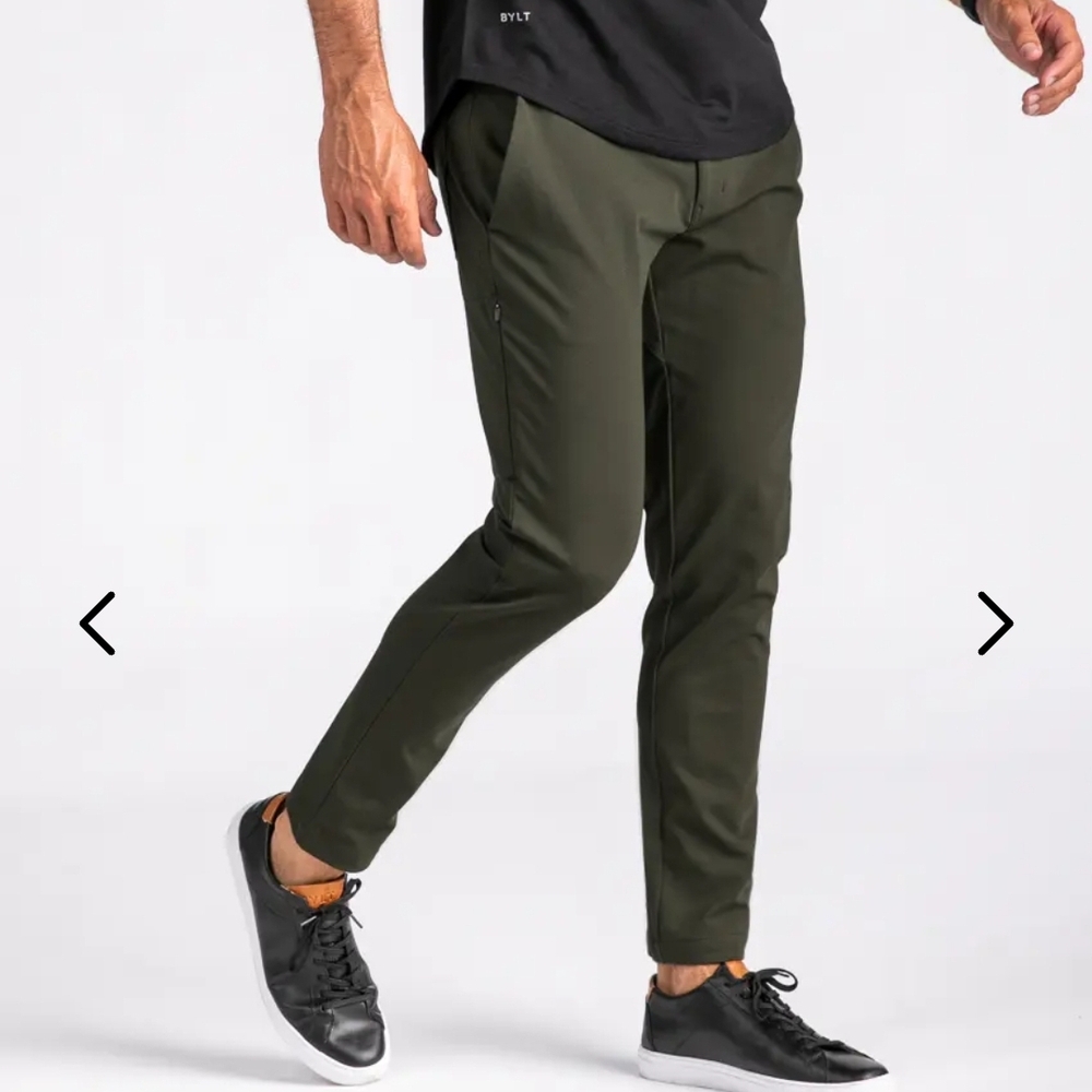 2 Available BYLT  Basics Green Chinos with Tapered Leg 30" inseam